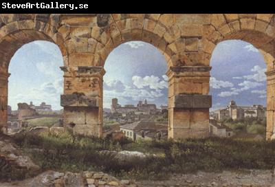 Christoffer Wilhelm Eckersberg View through Three Northwest Arcades of the Colosseum in Rome Storm Gathering over the City (mk22)